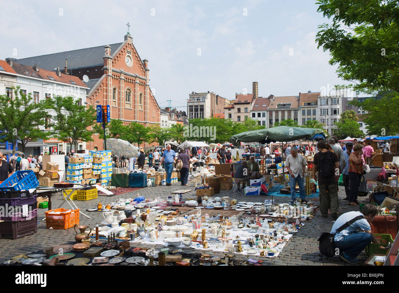 Place du Jeu de Balle flea market, Brussels, Belgium, Europe Stock Photo