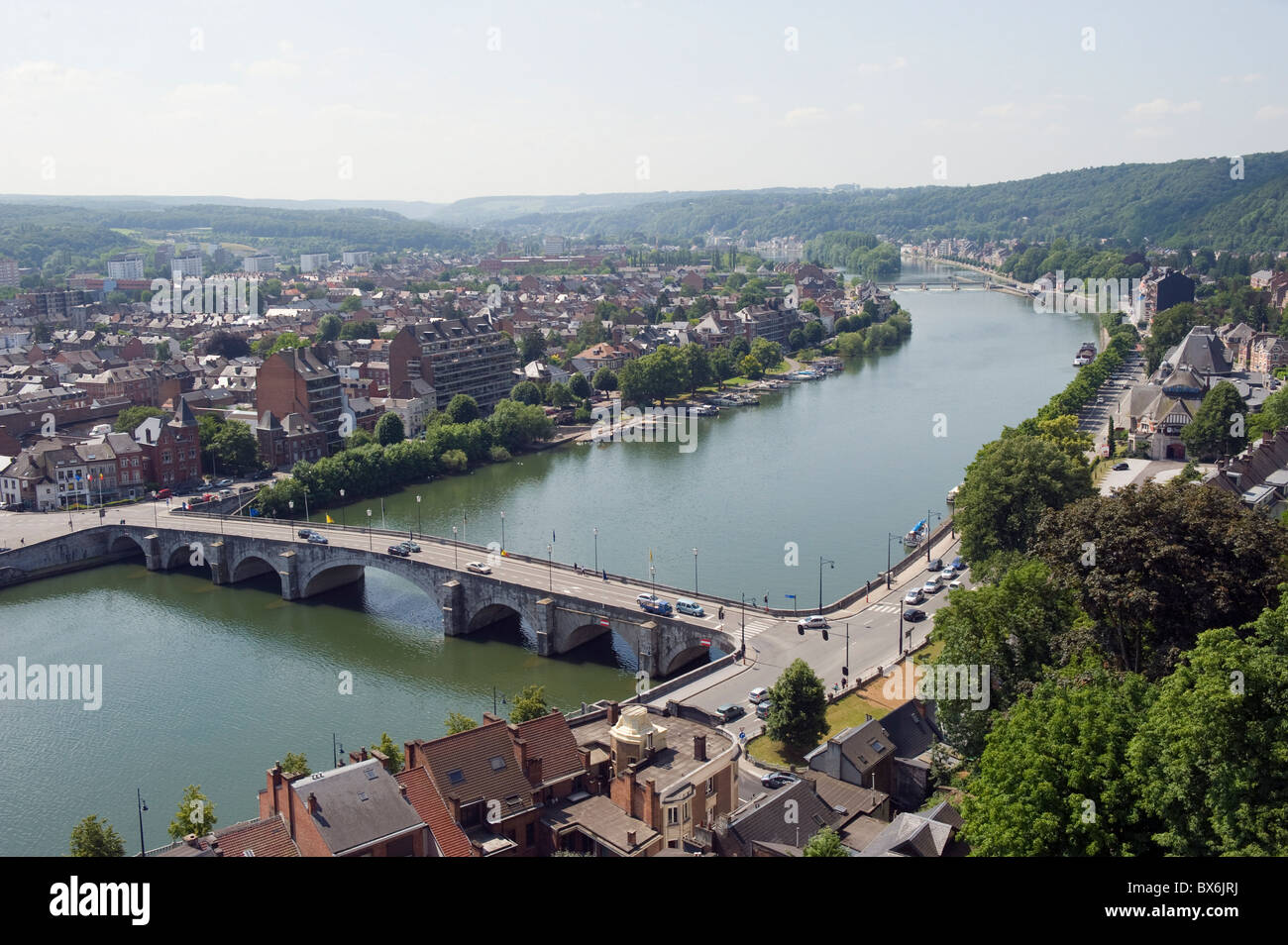 River Meuse, panoramic city view, Namur, Wallonia, Belgium, Europe Stock Photo