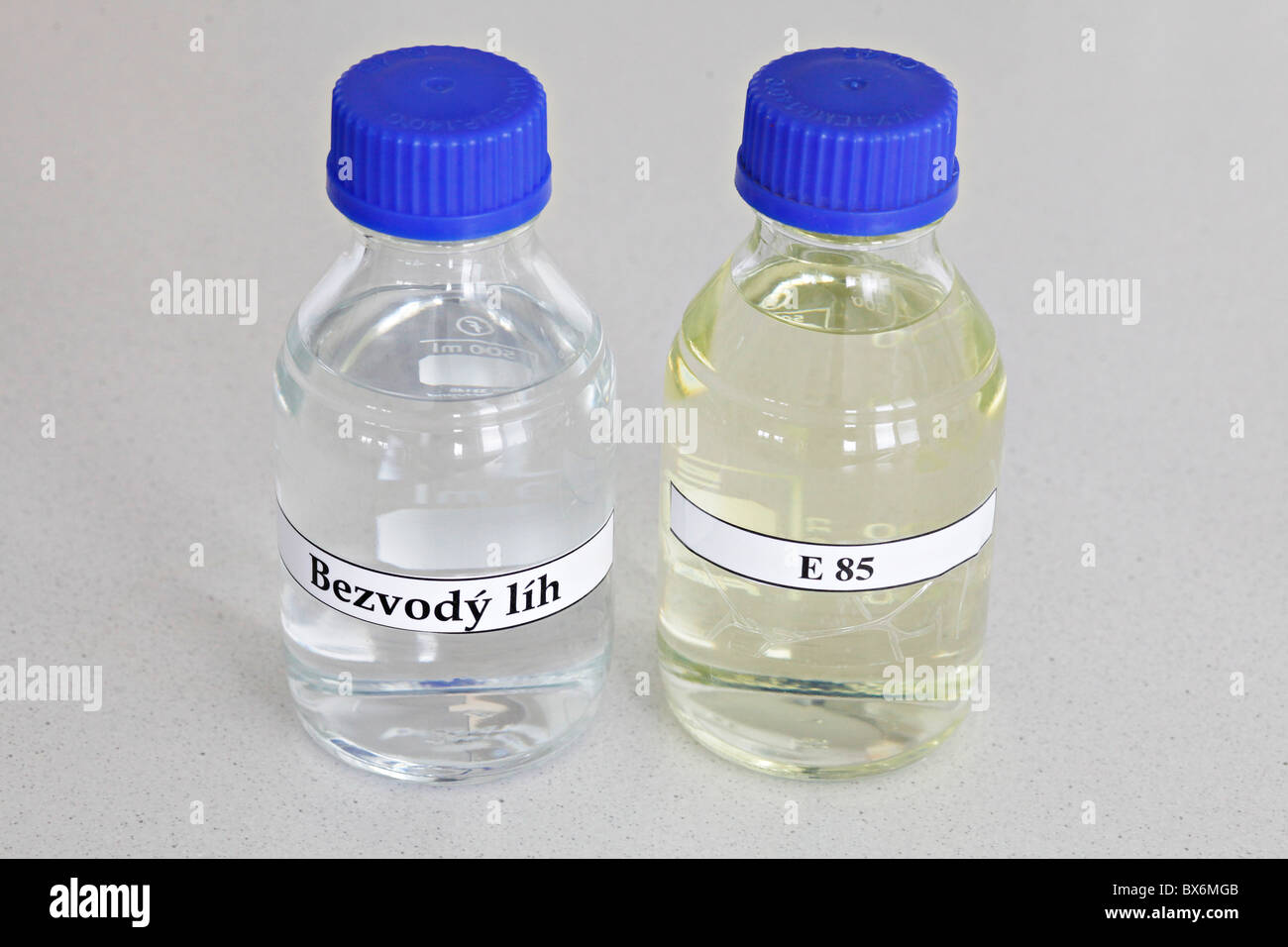 alcohol, absolute alcohol,  Ethanol E85, flacon, sample Stock Photo