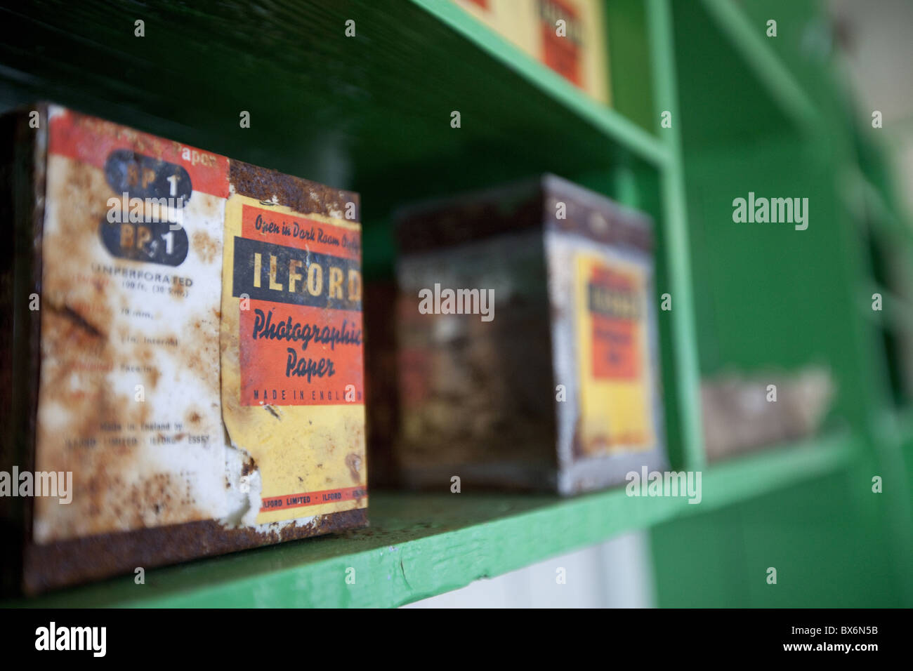 Old film box, English Research Station, Port Lockroy, Antarctic Peninsula, Antarctica, Polar Regions Stock Photo