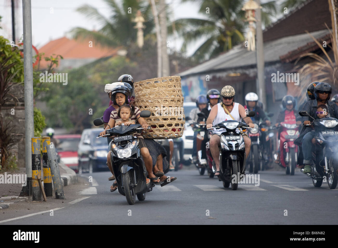 Motor cycles in traffic, Kuta, Bali, Indonesia, Southeast Asia, Asia Stock Photo