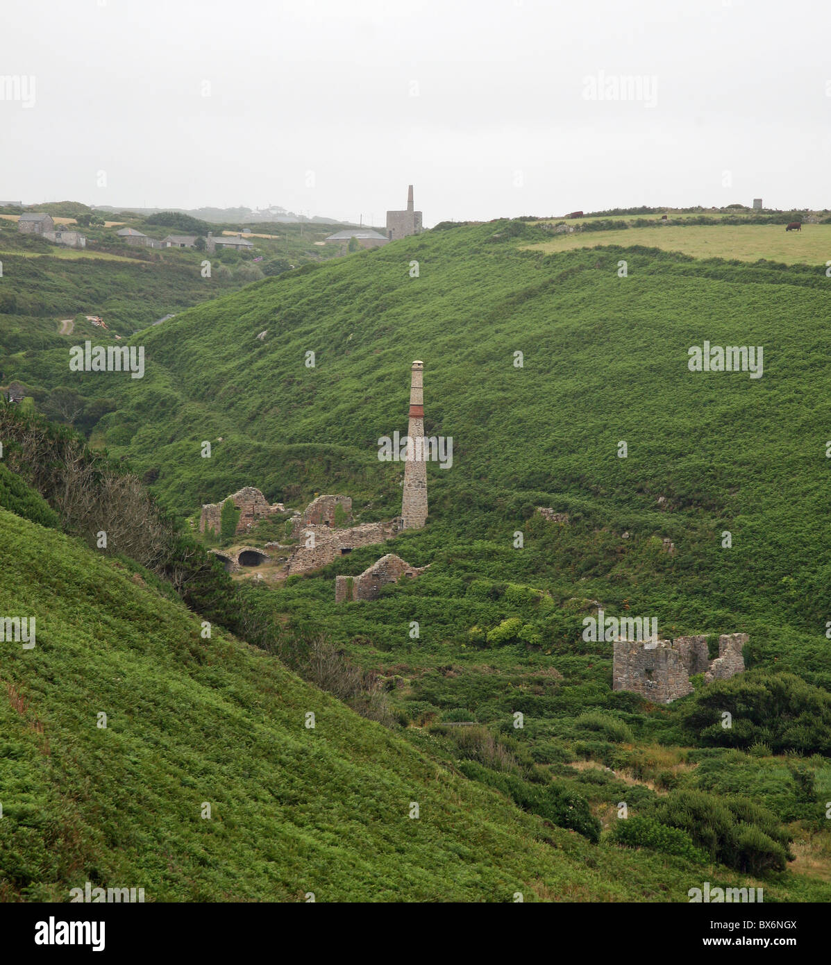 Kenidjack, a disused Cornish tin mine and arsenic works, Cornwall, England, UK (picture taken from public footpath) Stock Photo