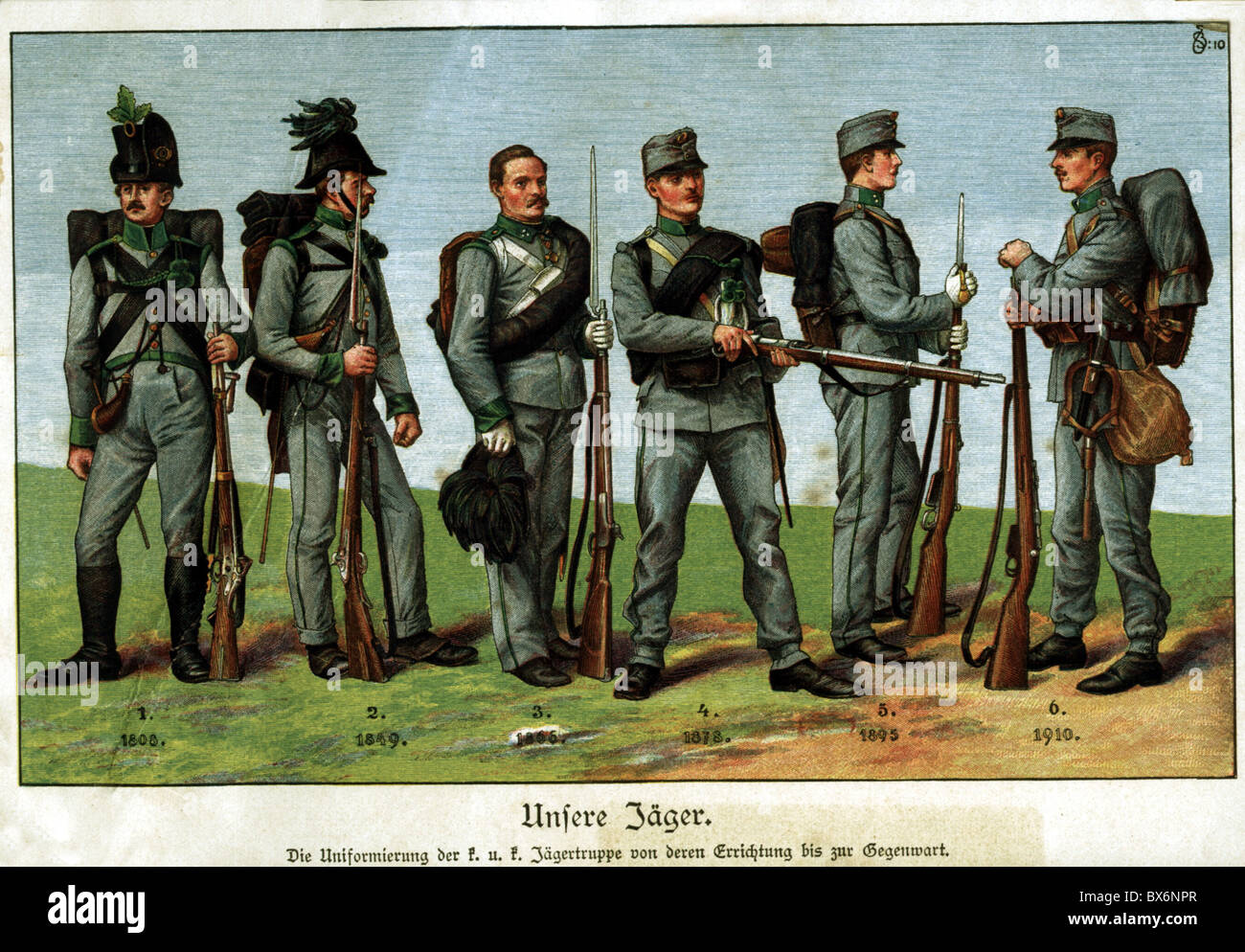 military, Austria-Hungary, infantry, Jaeger (light infantry), uniforms  from: 1800, 1849, 1866, 1878, 1895 & 1910, colour print, 1910, Dual  Monarchy, soldiers, uniform, uniforms, equipment, knapsack, kitbag, kit  bag, knapsacks, kitbags, kit bags,