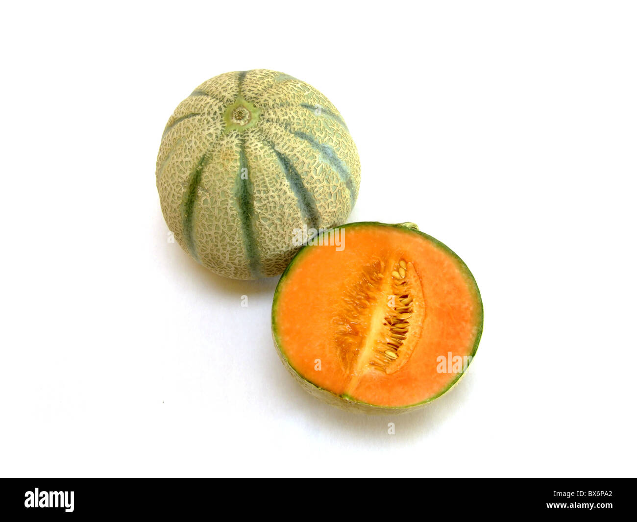 Cantaloupe melone (Cucumis melo cantalupensis) Stock Photo