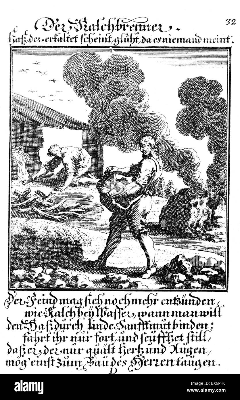 people, professions, lime burner, copper engraving from "Staendebuch