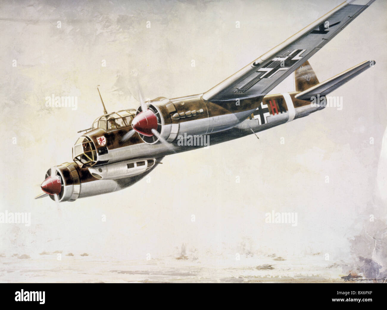 events, Second World War / WWII, aerial warfare, aircraft, German tactical bomber Junkers Ju 88 A-5, Lehrgeschwader 1 (LG 1), circa 1941, painting, Africa, bombers, Luftwaffe, plane, aircraft, planes, Wehrmacht, 20th century, historic, historical, Third Reich, 1940s, Additional-Rights-Clearences-Not Available Stock Photo