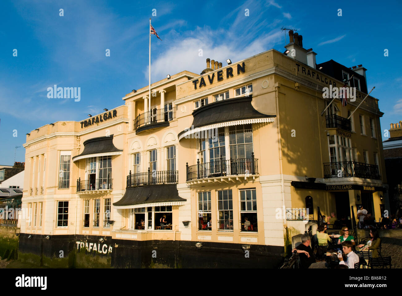Trafalgar Tavern, a popular public house on the bank of the River Thames in Greenwich, London Stock Photo