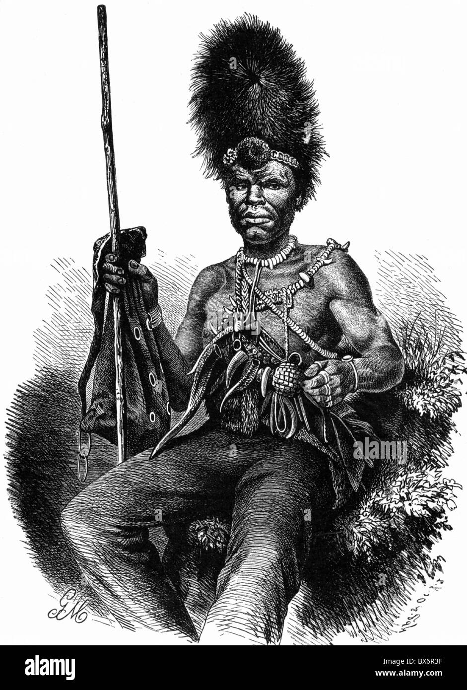 religion, nature religion, rainmaker, shaman of the Basuto, tribe from South Africa, illustration from Ratzel ethnology, circa 1887, Additional-Rights-Clearences-Not Available Stock Photo