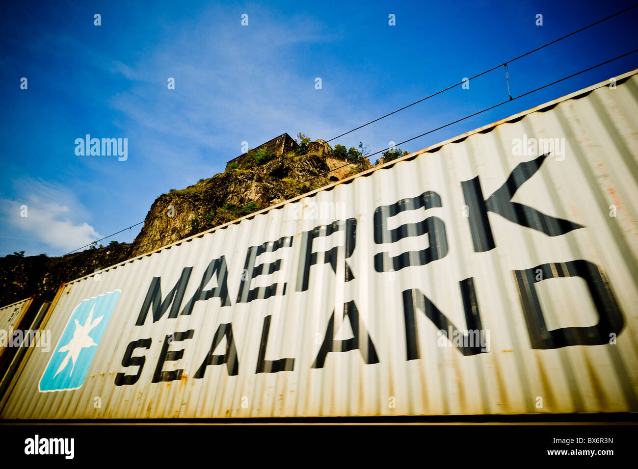 Maersk Sealand, container, train, liner Stock Photo Alamy