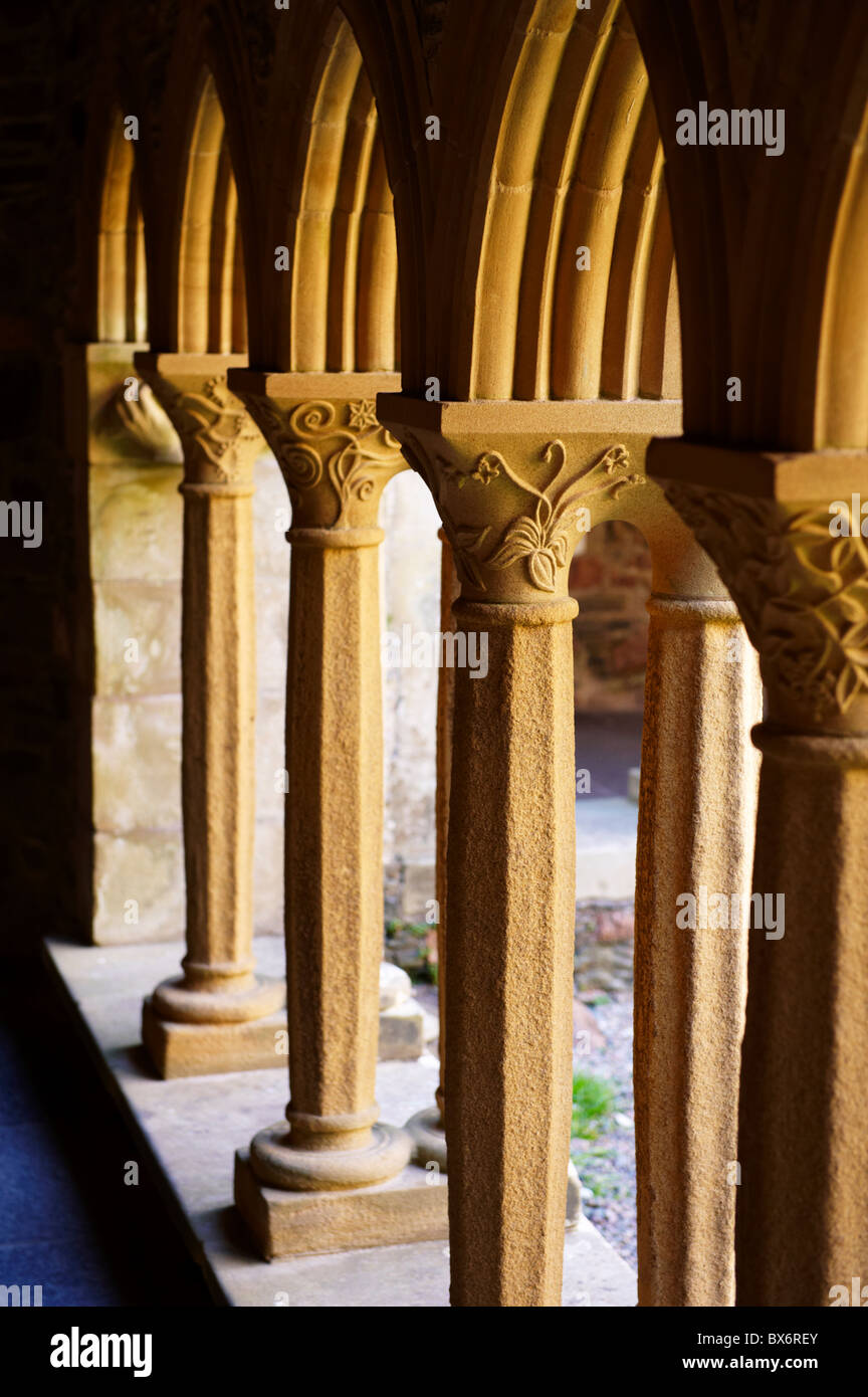 Finely carved capitals in the Cloisters, Iona abbey, Isle of Iona, Scotland, United Kingdom, Europe Stock Photo