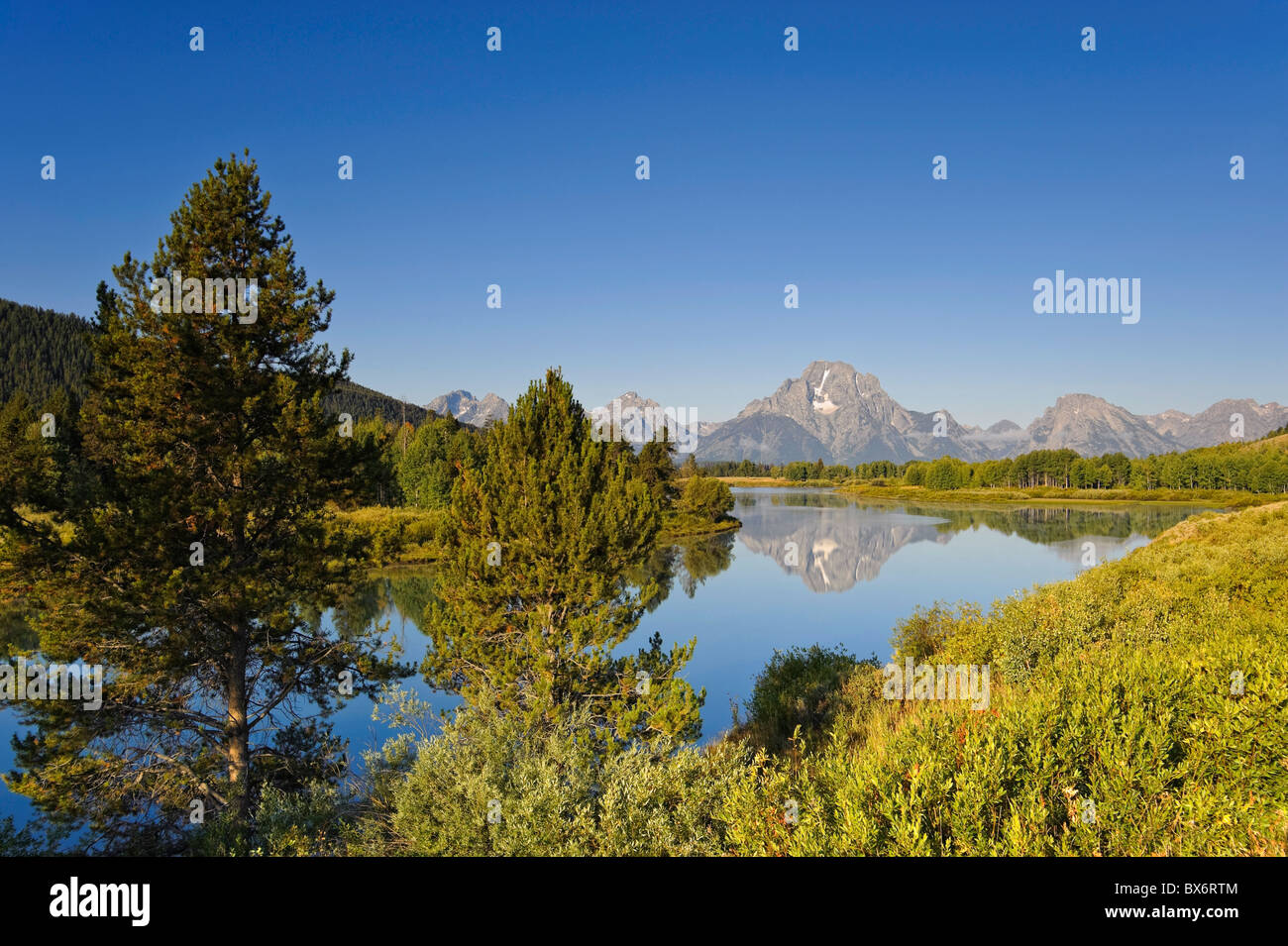 Oxbow Bend and Teton Mountain Range, Grand Teton National Park, Wyoming, USA Stock Photo