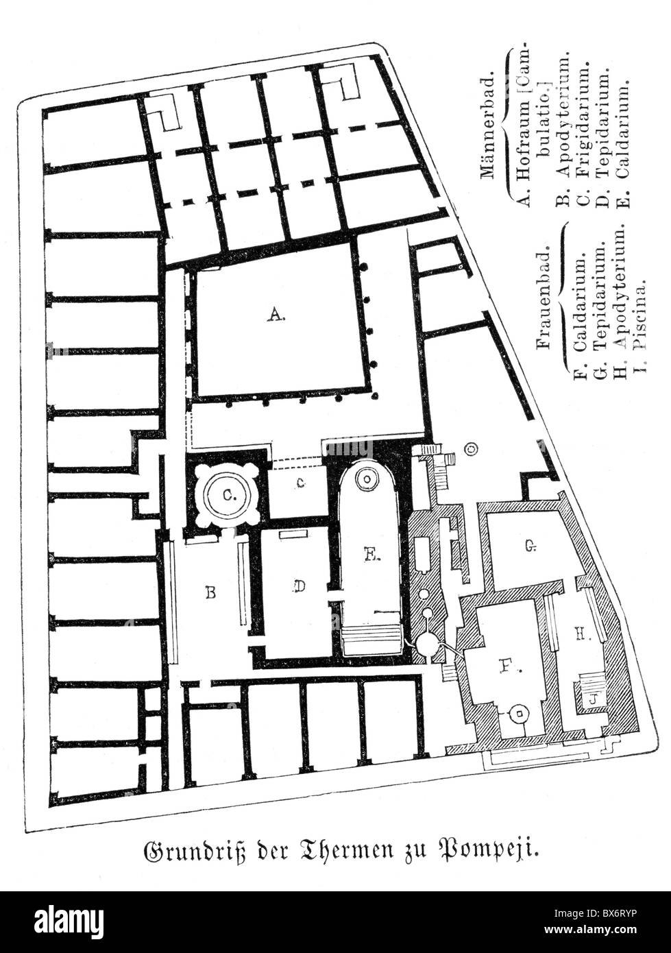 Architecture Floor Plans Thermae In Pompeii 1st Century Stock