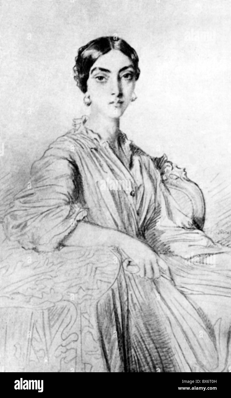 Belgiojoso, Christina, Princess of Trivulzio, 28.06.1808 - 05.07.1871, Italian patriot, author / writer, half length, drawing by Theodore Chasseriau (1819 - 1856), Stock Photo