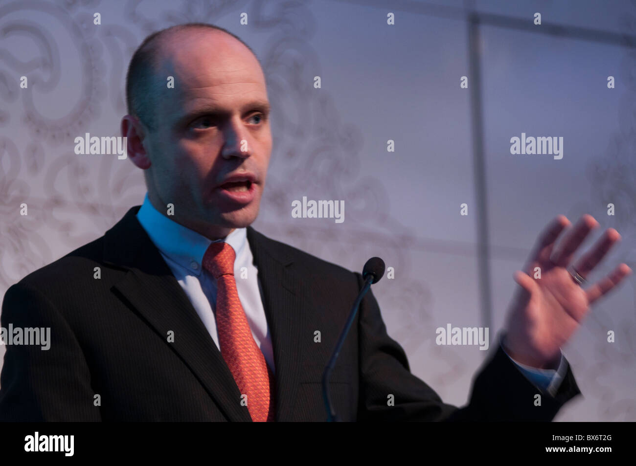 Mark Arbib,former Labor Senator and former Australian Minister for Sport and Minister for Indigenous Employment and Economic Development addressing an audience at a Jobs Australia conference. Stock Photo