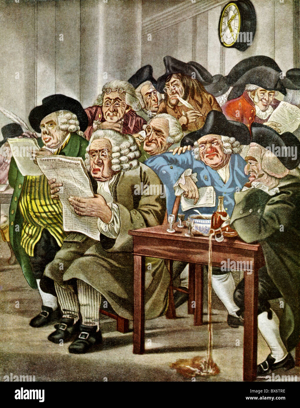 money / finance, stock exchange, caricature, the London stock exchange while bad news arriving, engraving, circa 1780, Additional-Rights-Clearences-Not Available Stock Photo
