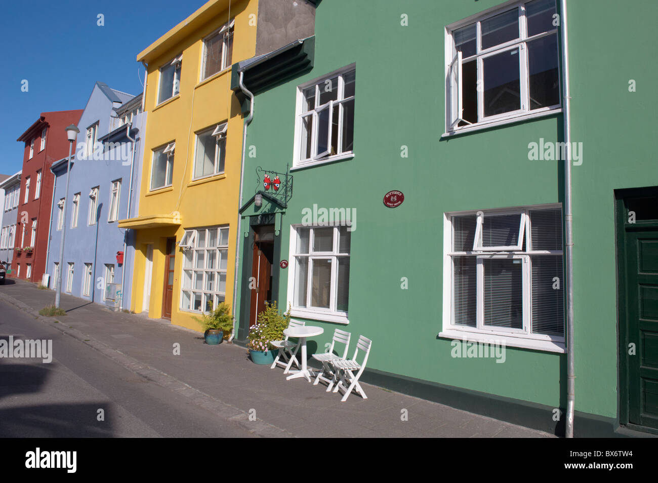 Brightly painted houses in the streets of old Reykjavik, Iceland, Polar Regions Stock Photo