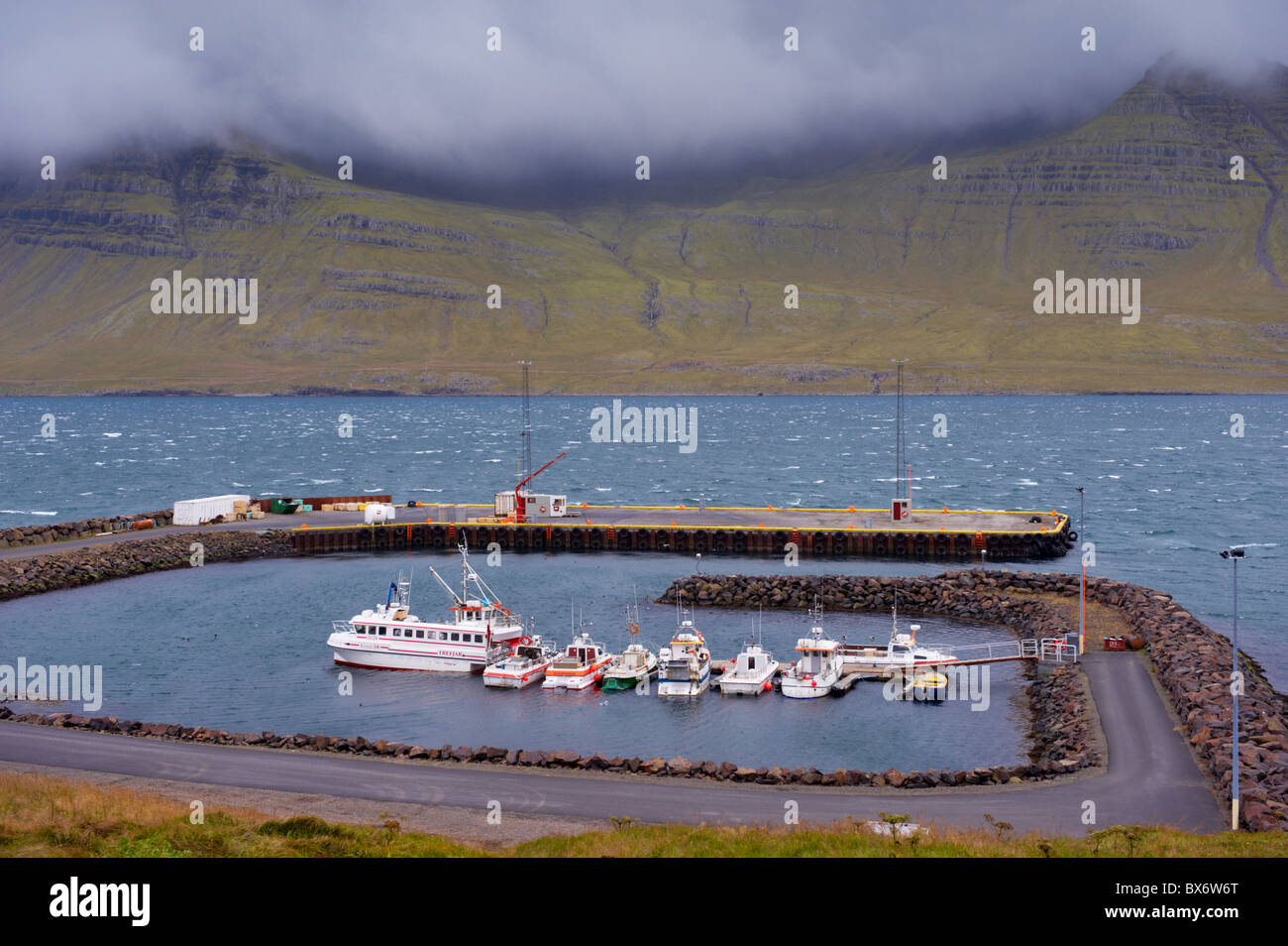 Stodvarfjordur harbour in the East Fjords region (Austurland), Iceland, Polar Regions Stock Photo