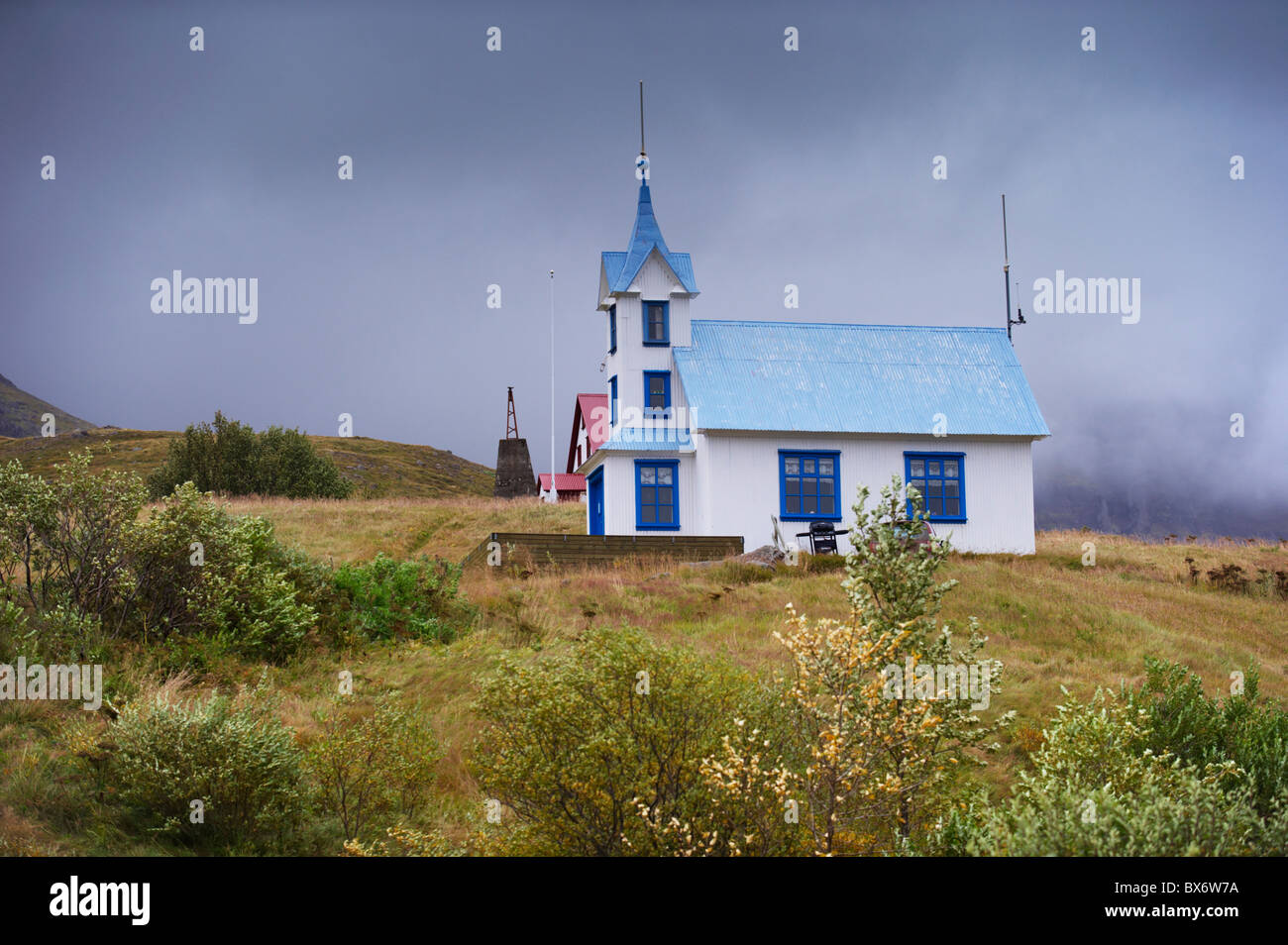 Stodvarfjordur church in the East Fjords region (Austurland), Iceland, Polar Regions Stock Photo
