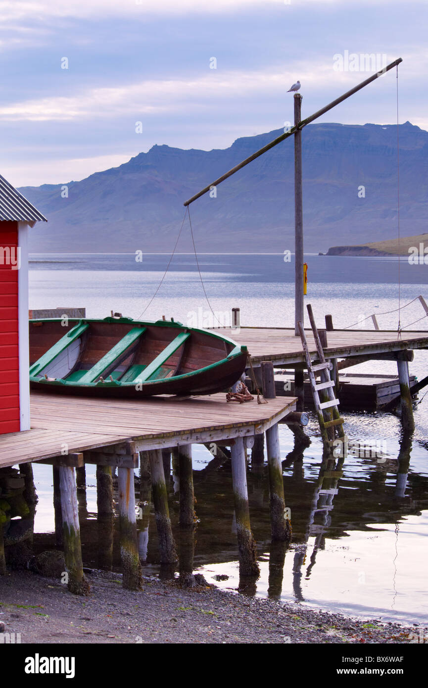 Boats in Eskifjordur village, Eskifjordur fjord, East Fjords region (Austurland), Iceland, Polar Regions Stock Photo