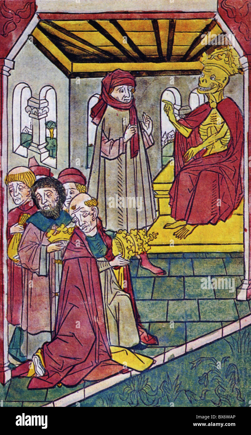 Johannes von Tepl, circa 1350 - 1414, German author / writer, works, 'Der Ackermann aus Boehmen' ('The Ploughman of Bohemia'), 1401, woodcut, 'The Lament of the Widower', 2nd edition, Bamberg, circa 1463, , Stock Photo