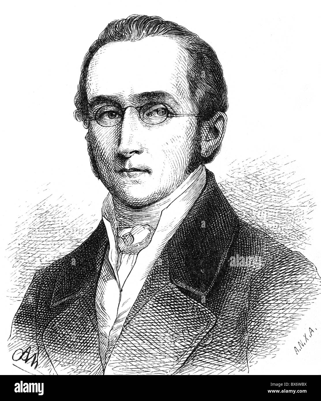Pellico, Silvio, 24.6.1789 - 31.1.1854, Italian poet, portrait, wood engraving after copper engraving by Louis Marck, circa 1833, Artist's Copyright has not to be cleared Stock Photo