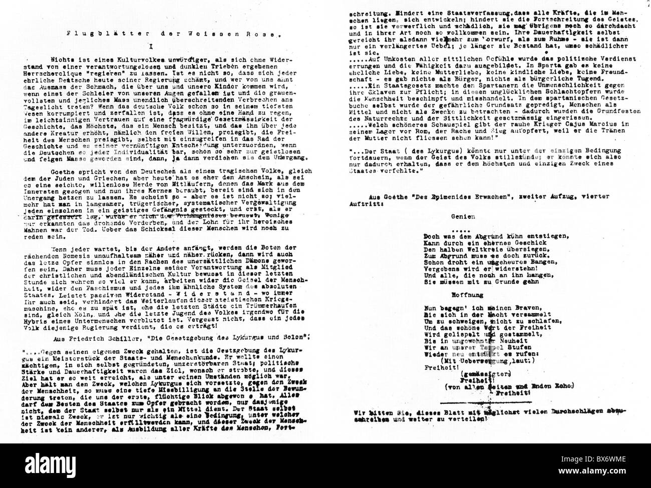 National Socialism / Nazism, resistance, 'White Rose' 1942/1943, 'The Manifesto of the Students of Munich', leaflet, Additional-Rights-Clearences-Not Available Stock Photo