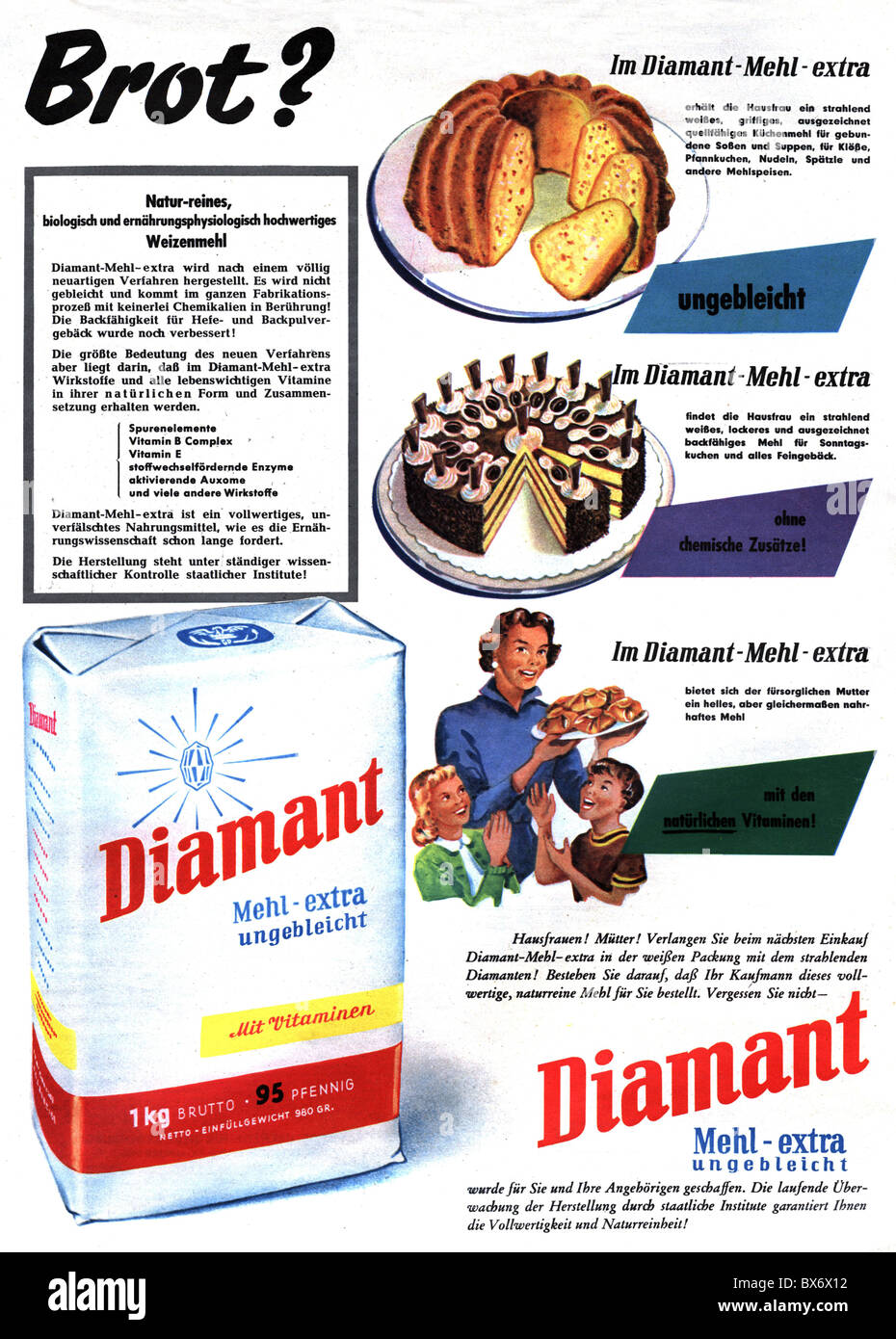 advertising, food, Diamant flour, advertisement in 'Der Stern' magazine, number 1, 8.1.1956, , Additional-Rights-Clearences-Not Available Stock Photo