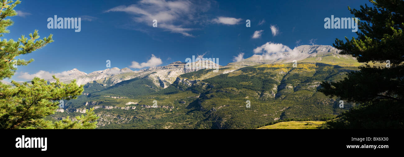 View towards Monte Perdido from above the village of Cortalaviña, in the Pyrenees of Huesca Province, Spain Stock Photo