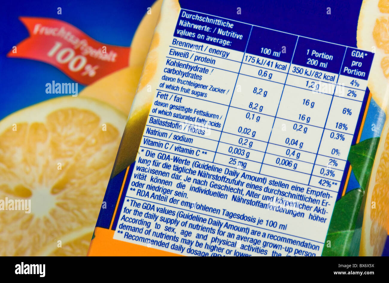 nutrition facts Stock Photo