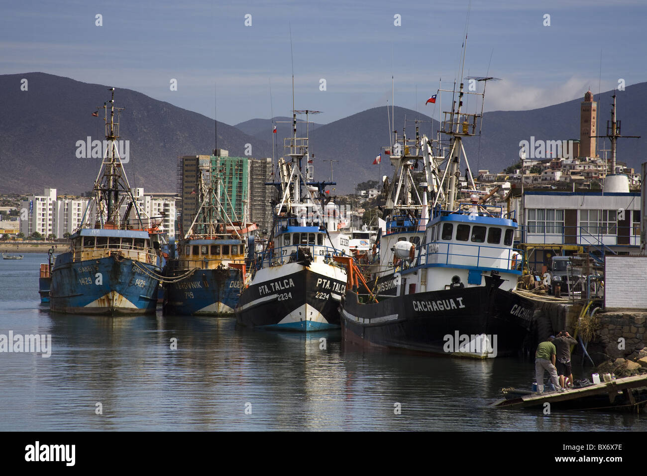 Fishing boats in Coquimbo Port, Norte Chico Region, Chile, South America Stock Photo