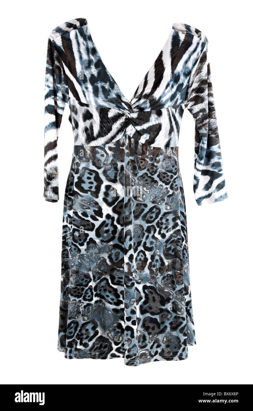 Women's silk dress with a spotted pattern on a white background Stock Photo