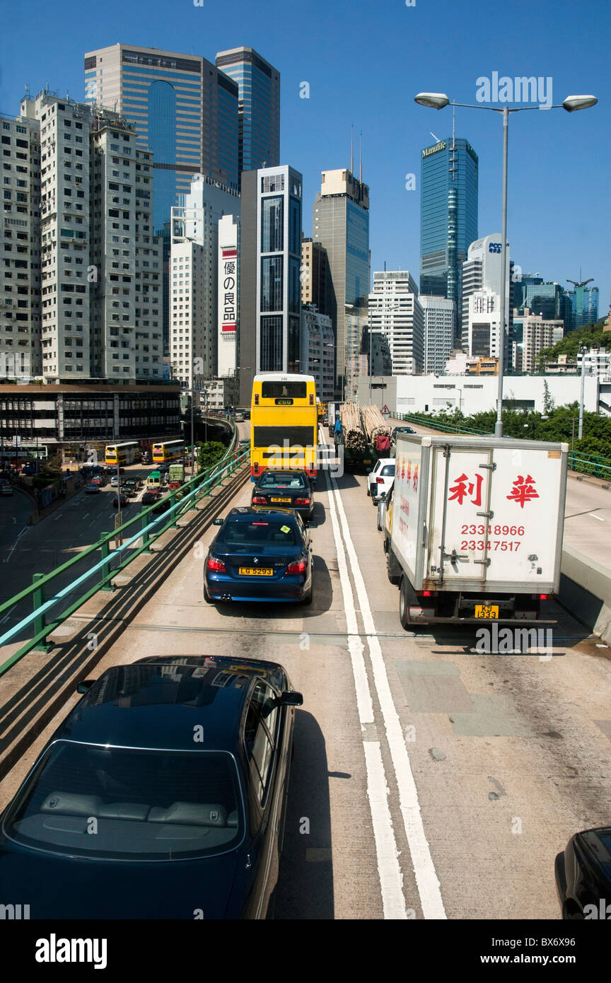 Traffic jam on a toll highway between Aberdeen and Admiralty, Hong Kong Island, Hong Kong, China. Stock Photo