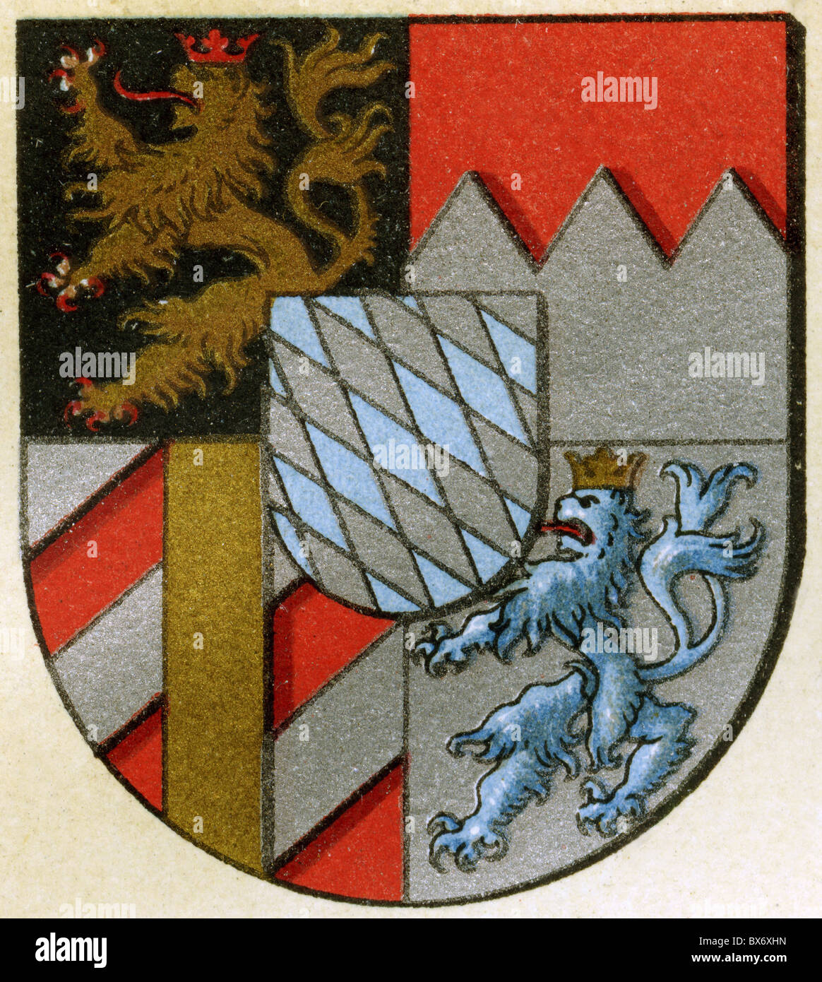 heraldy, coat of arms, Germany, Bavaria, national coat of arms, colour lithograph, Meyers Encylopedia, 1908, Additional-Rights-Clearences-Not Available Stock Photo