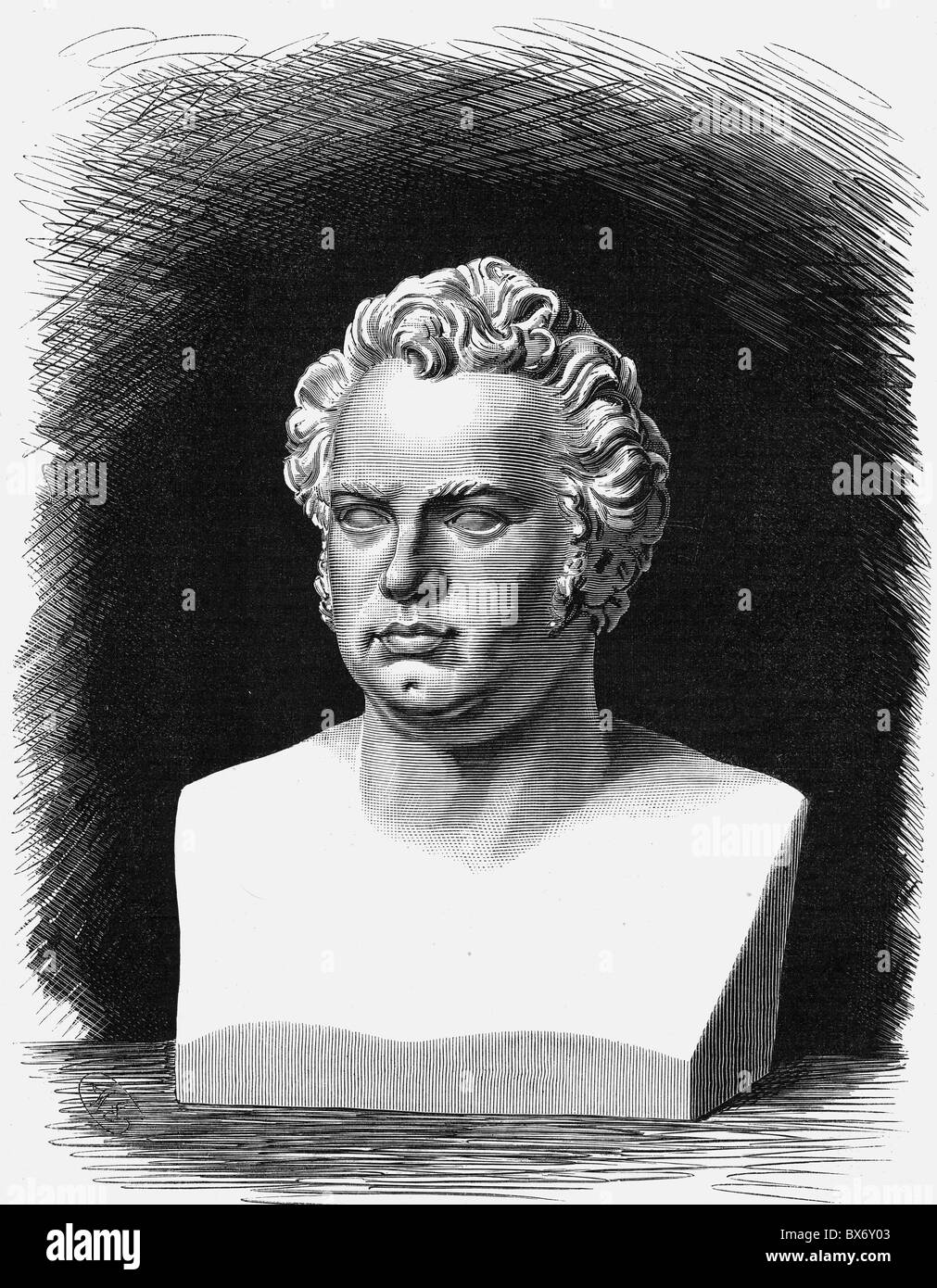 Schubert, Franz, 31.1.1797 - 19.11.1828, Austrian composer, portrait, wood engraving after bust by Gustav Kietz, 1870s, Stock Photo