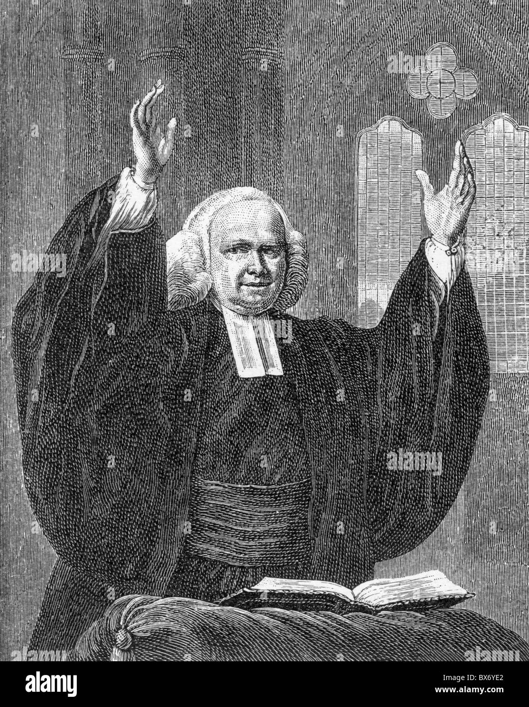 Portrait of George Whitefield, Methodism founder and exponent of the Great Awakening in England; Black and White Illustration; Stock Photo