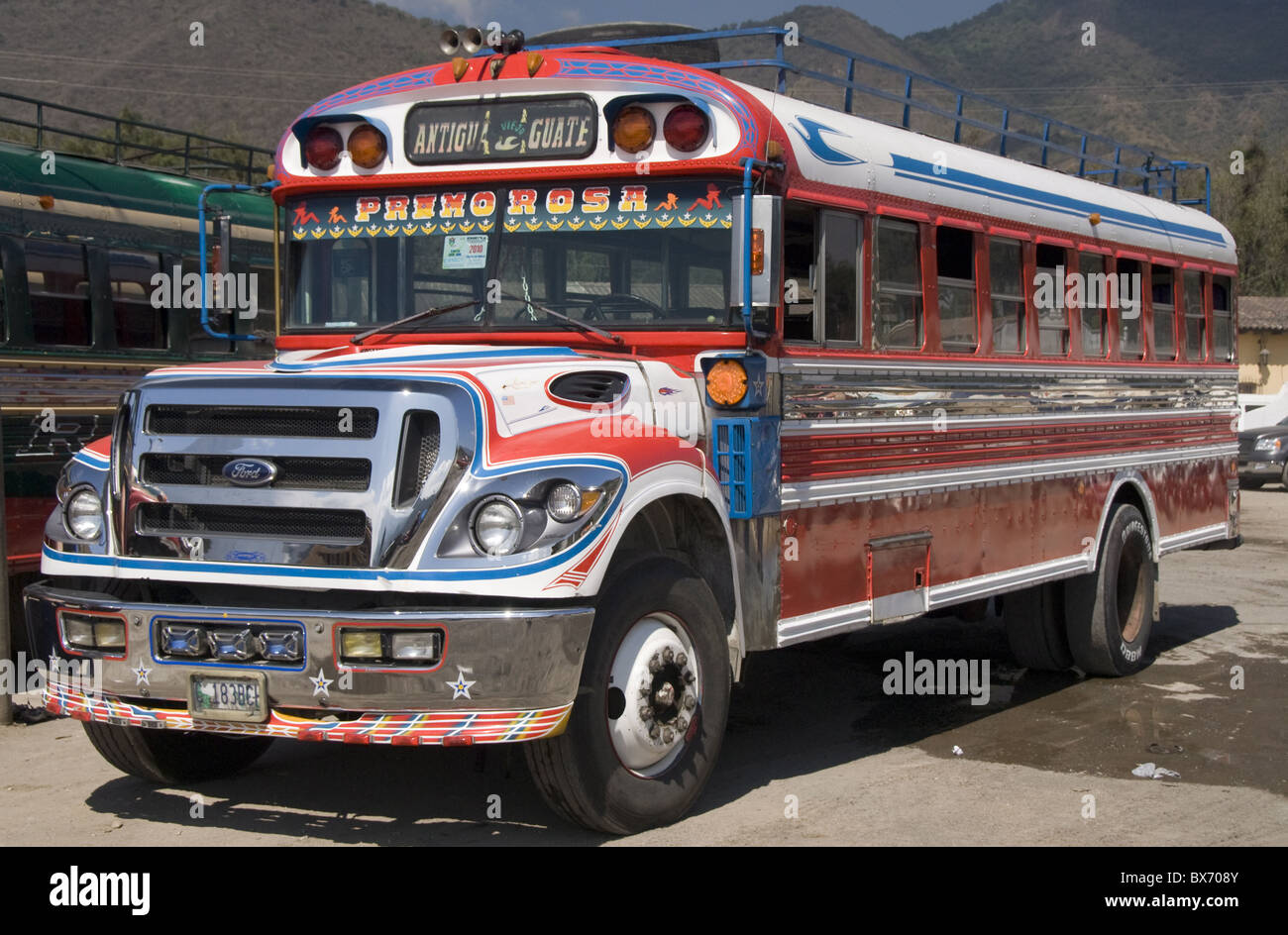 The colorful chicken bus of Guatemala, Antigua, Guatemala, Central ...