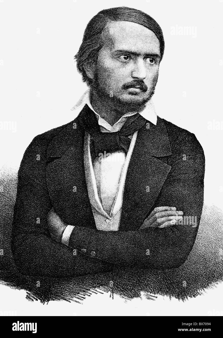 Herwegh, Georg, 31.5.1817 - 7. 4.1875, German author / writer, half length, lithograph by Starck, 19th century, , Stock Photo