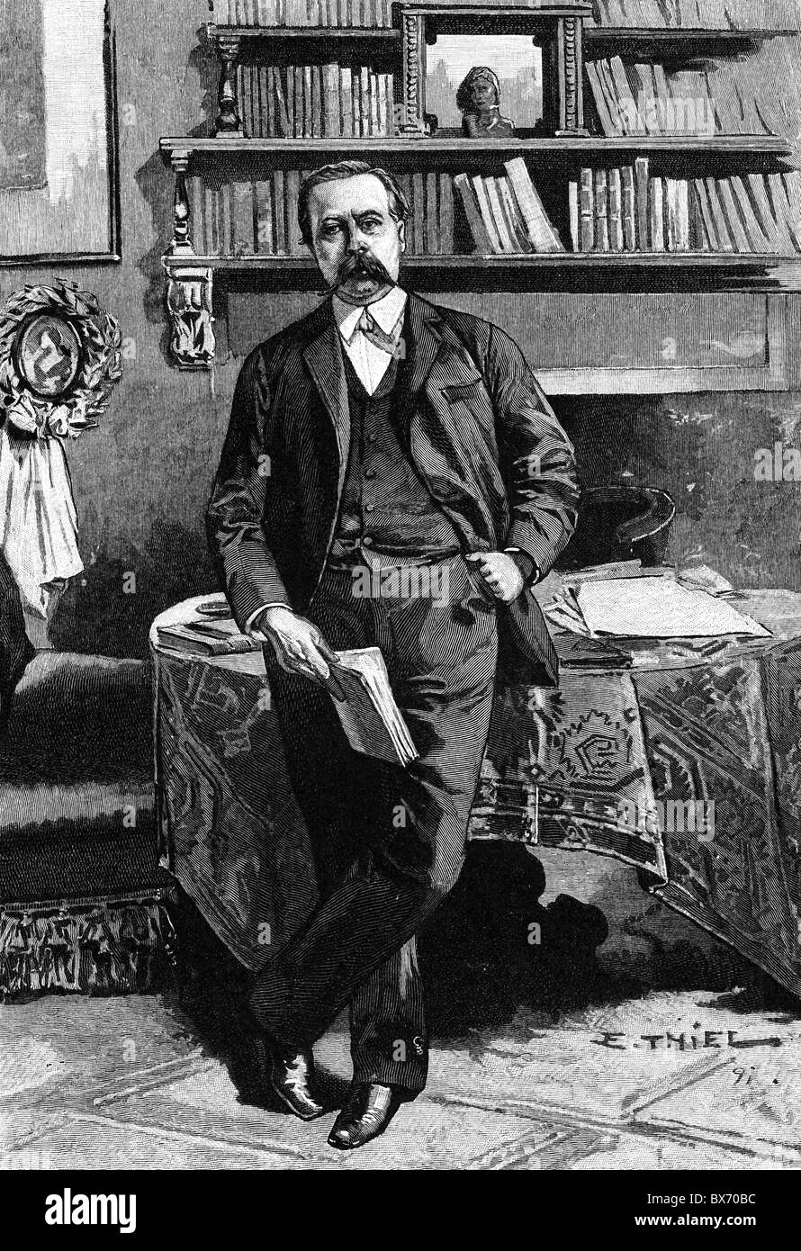 Wildenbruch, Ernst von, 3.2.1845 - 15.1.1909, German author / writer, full length, wood engraving by Ewald Thiel, 1891, Stock Photo