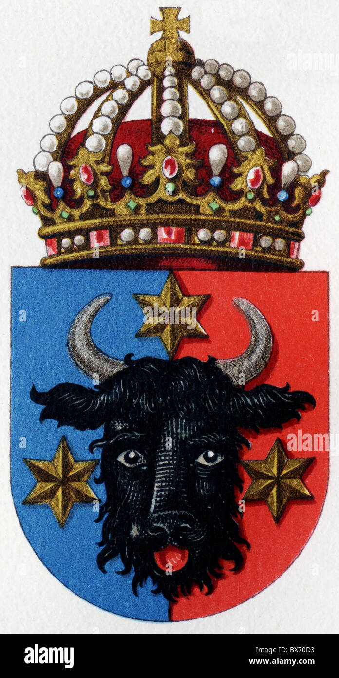 heraldry, coat of arms, Austria-Hungary, Bukovina, colour lithograph, Meyers Konversationslexikon, 1908, Additional-Rights-Clearences-Not Available Stock Photo
