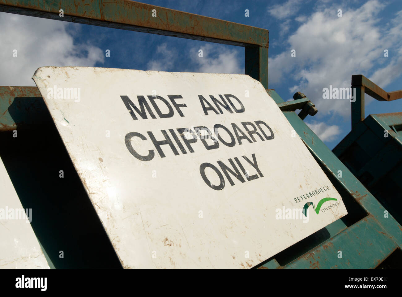 Skip for recycling chipboard and mdf Peterborough recycling centre