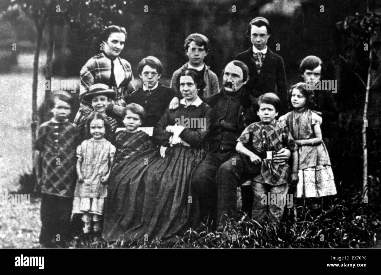 Koch, Robert, 11.12.1843 - 27. 5.1910, German physician (back row 2md from left), with his family, Clausthal, circa 1855, , Stock Photo