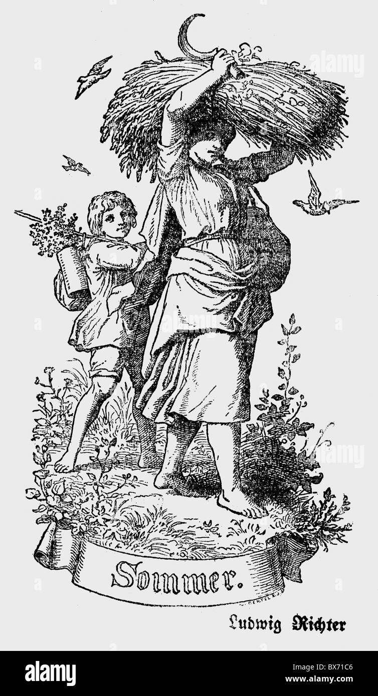 agriculture, harvest, allegorie 'Summer', wood engraving after drawing by Ludwig Richter, 19th century, Additional-Rights-Clearences-Not Available Stock Photo