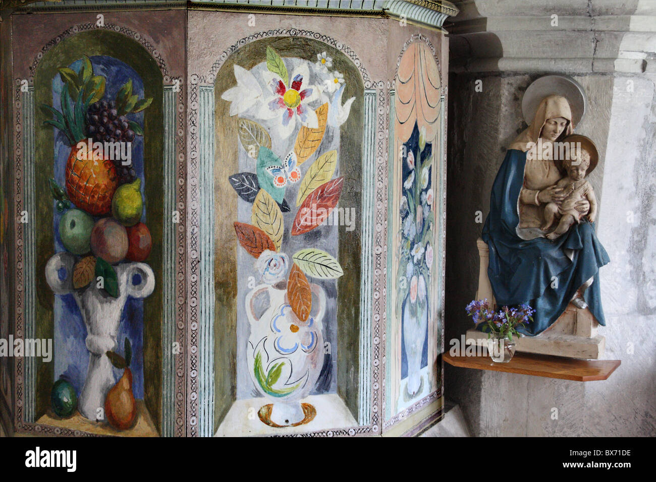 Painted pulpit in Berwick Church East Sussex Stock Photo