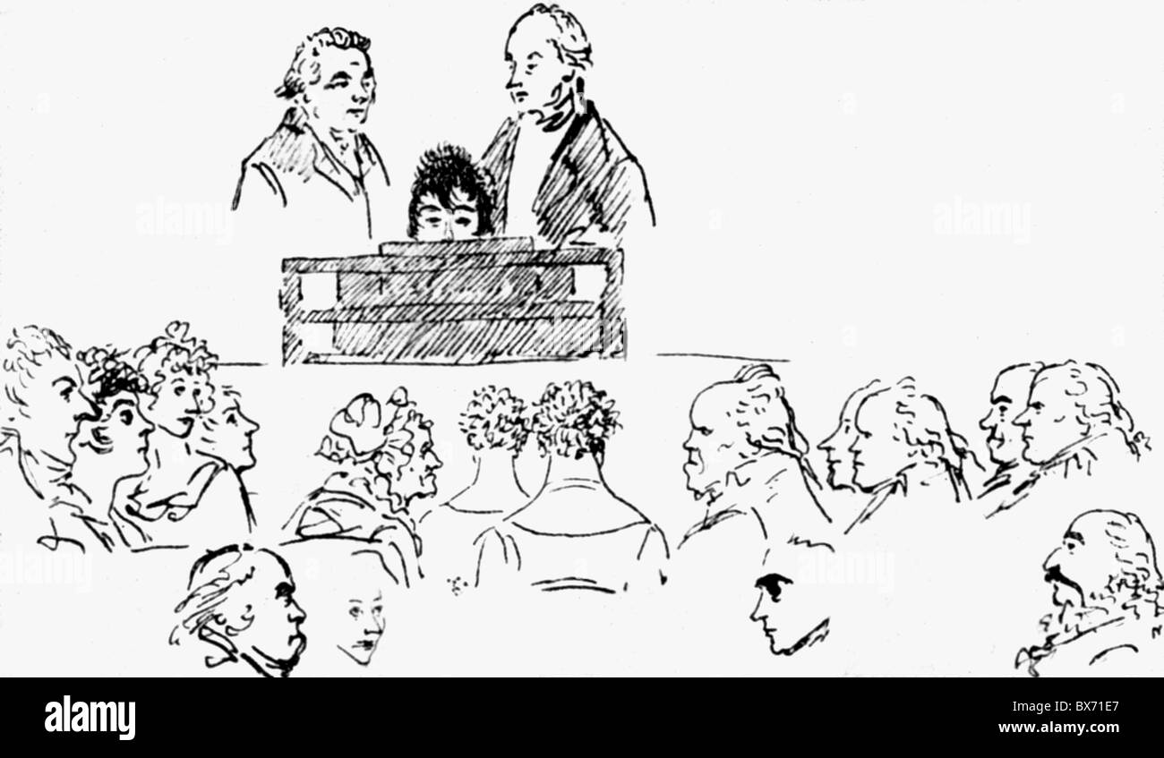 Fichte, Johann Gottlieb, 19.5.1762 - 29.1.1814, German philosopher, scene, giving a lecture, drawing by Johann Gottfried Schadow, circa 1800, Stock Photo