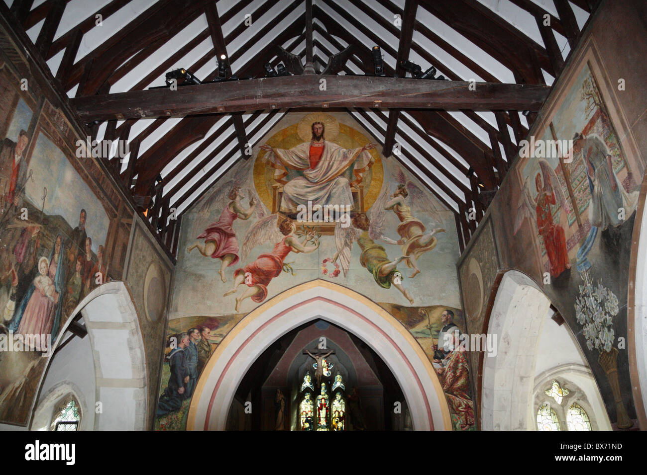 Murals inside Berwick Church in East Sussex England Stock Photo