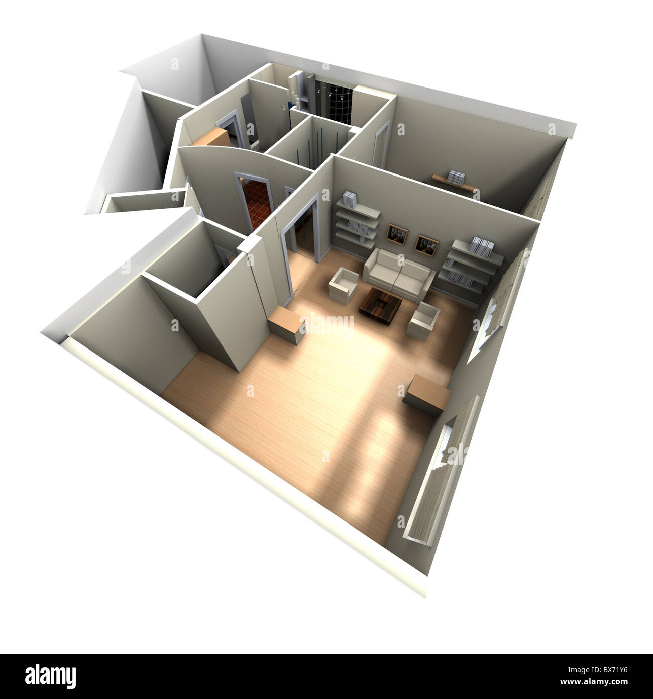 3D rendering of home interior focused on living room Stock Photo - Alamy