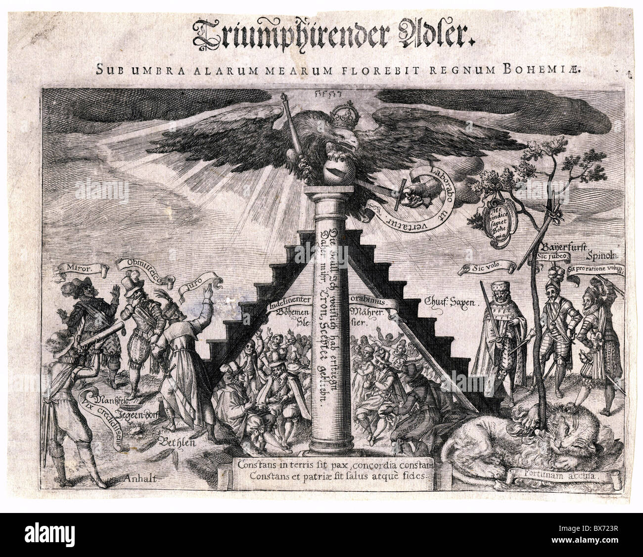 events, Thirty Years War 1618 - 1648, allegory on the vitctories of the Imperials, 'Triumphiernder Adler' ('Thriumphing Eagle'), copper engraving, circa 1625, , Artist's Copyright has not to be cleared Stock Photo