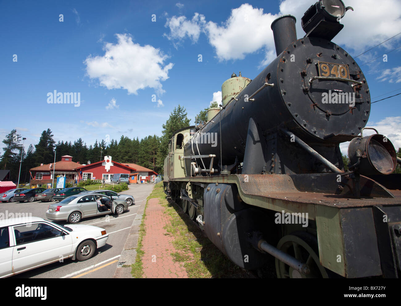 Matin ja Liisan asema highway cafe ' s symbol old steam locomotive  Lapinlahti , Finland Stock Photo - Alamy