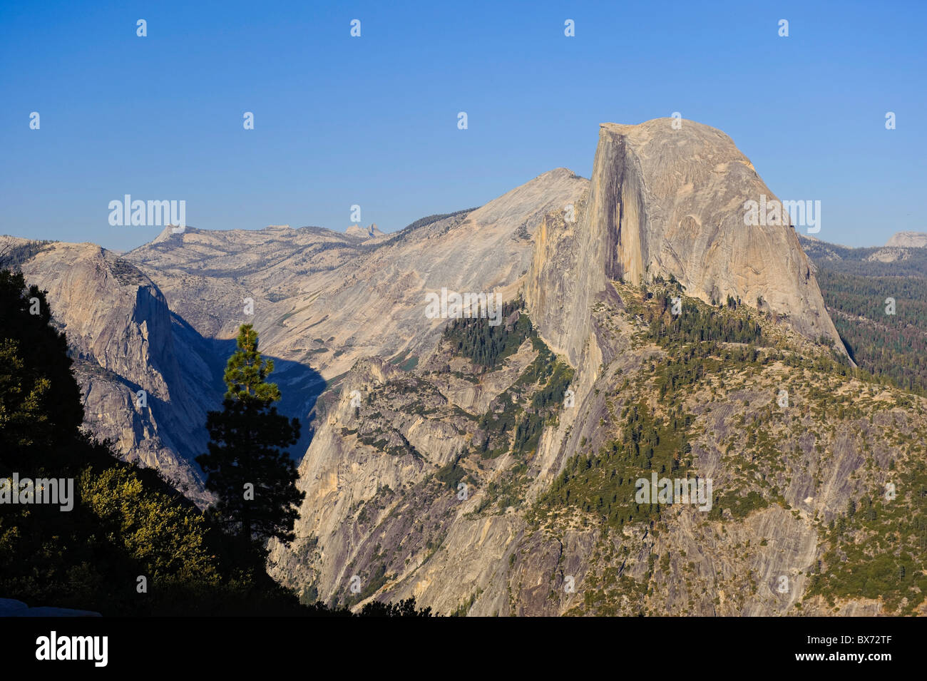 USA, California, Yosemite National Park, Glacier Point and Half Dome Mountain Stock Photo