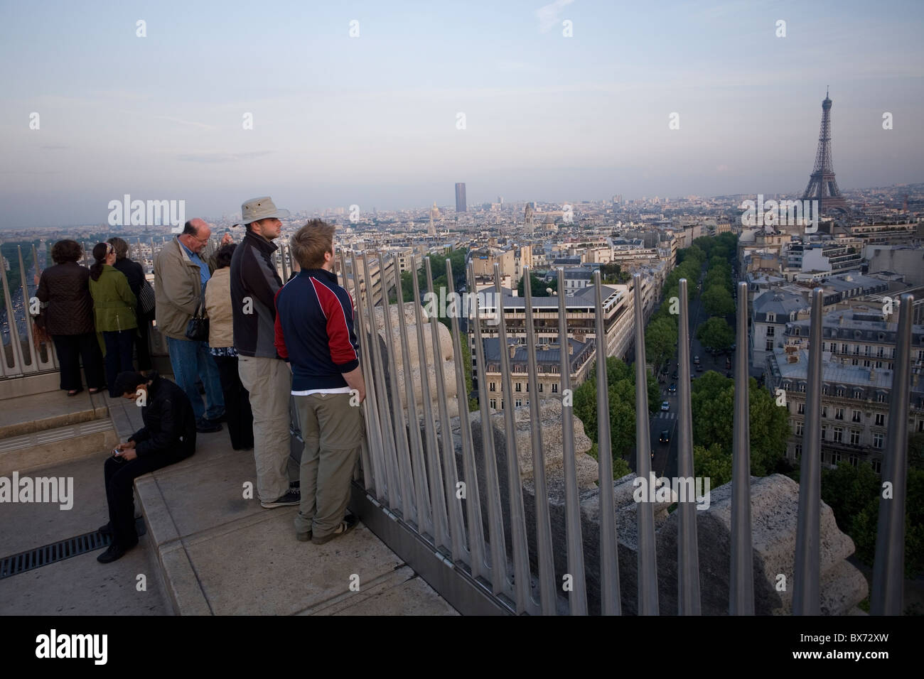 view from the top of the arc de triomphe with the eiffel tower in the distance Stock Photo Alamy